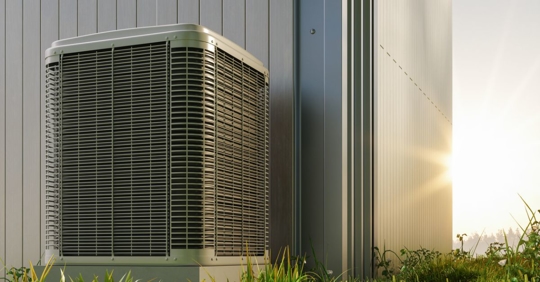 Property exterior with heat pump