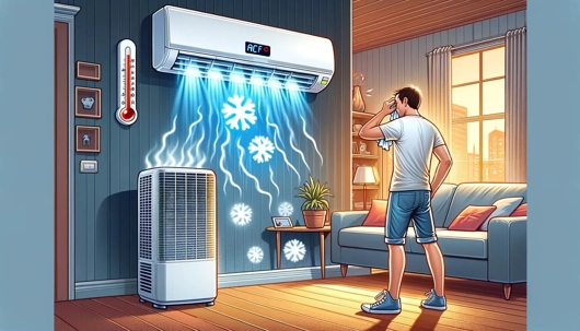 man sweats with air blowing